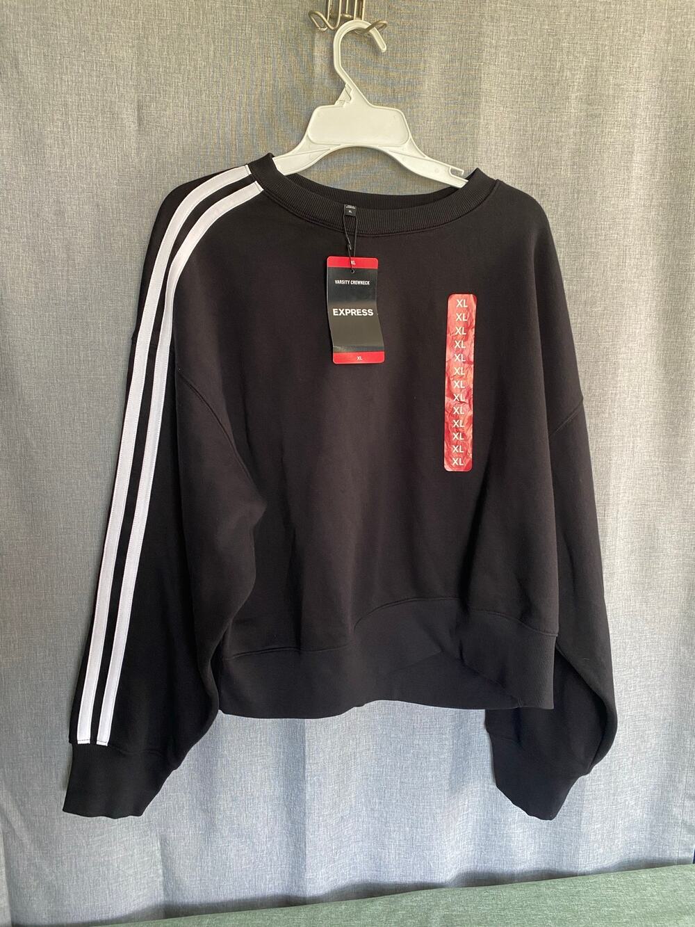 NWT Express Varsity Crewneck Sweatshirt XL Side Stripe Black White